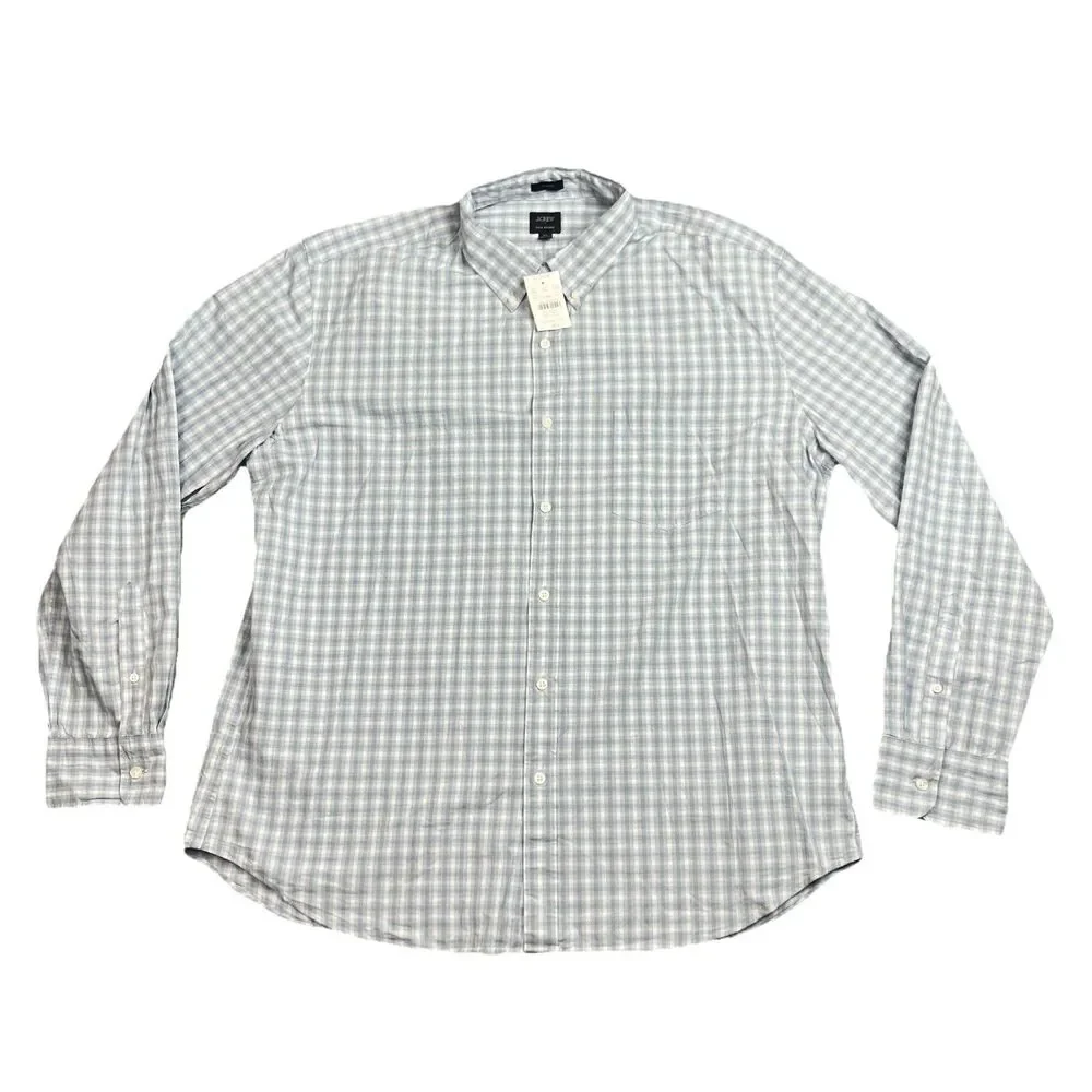 J Crew Button Up Shirt Mens XXL‎ Blue Gingham Check Flex Washed Classic BP969